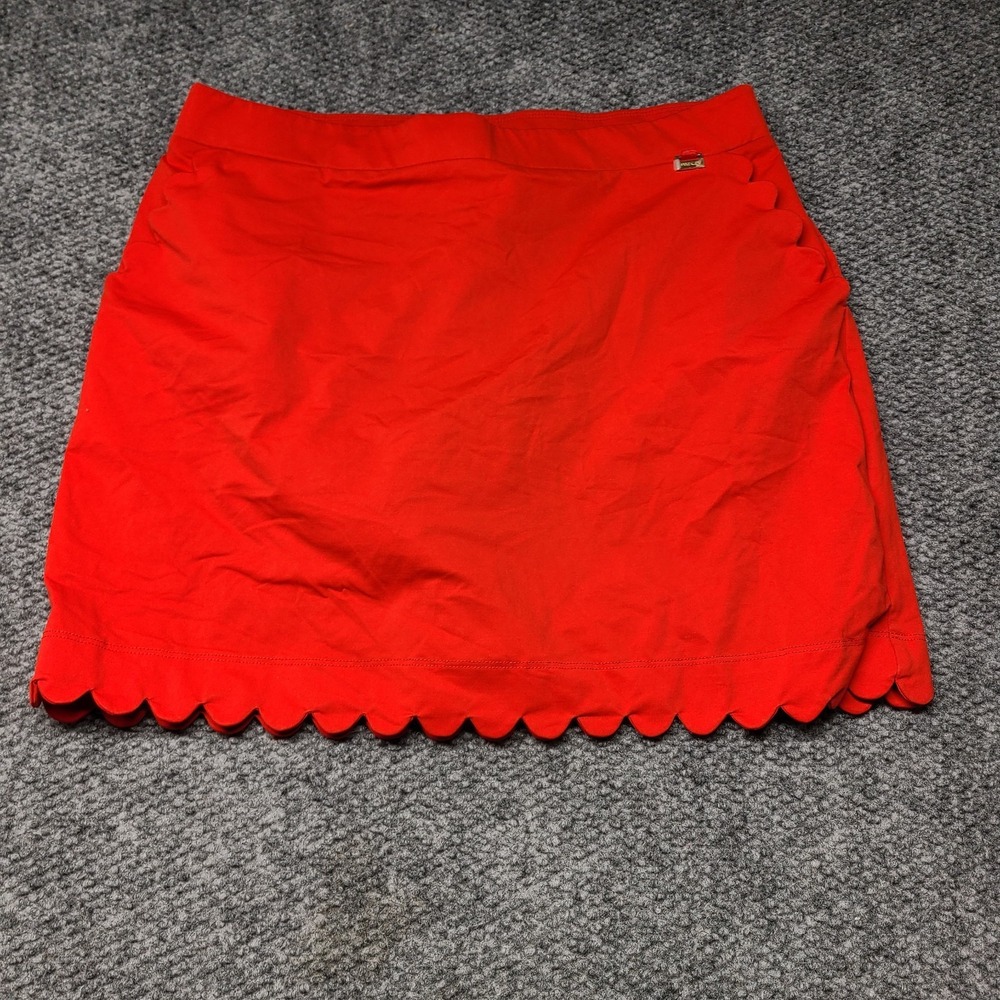 Anne Klein Built In Mini Skort Womens Medium Red Scalloped Hem Modern Minimalist